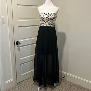 Betsey Johnson Black and Cream Strapless Dress.